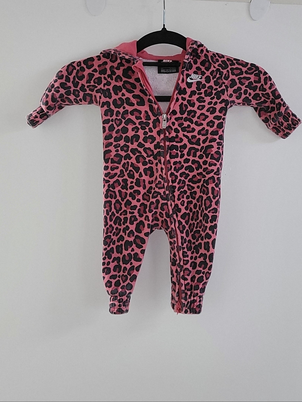 Nike Baby Boy/Girl Red Leopard Print Fleece Hooded Onesie - 0-3 Months